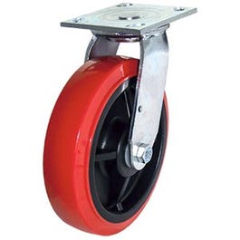 Swivel Caster, Polyurethane Mold-On, Red/Black, 8-In.