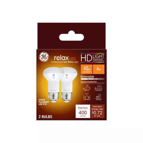 GE Lighting GE Relax HD R16 LED Light Bulbs, Indoor Floodlights, 40 Watt Replacement, Soft White (2 Pack)