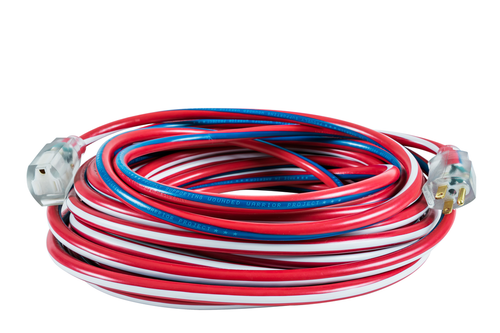 Southwire 12/3 SJTW 25' Red/White/Blue Outdoor Extension Cord With Power Light Indicator, USA 250th Anniversary Edition